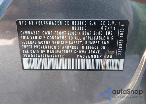 2014 Volkswagen Jetta 1.8T Se из США, поврежденный, VIN 3VWD17AJ2EM328312